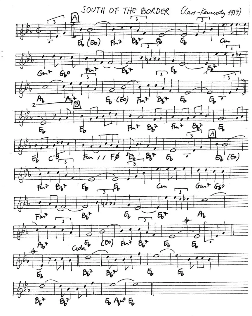 south of the border free jazz leadsheet - Courtesy of the Jungle Jazz Band